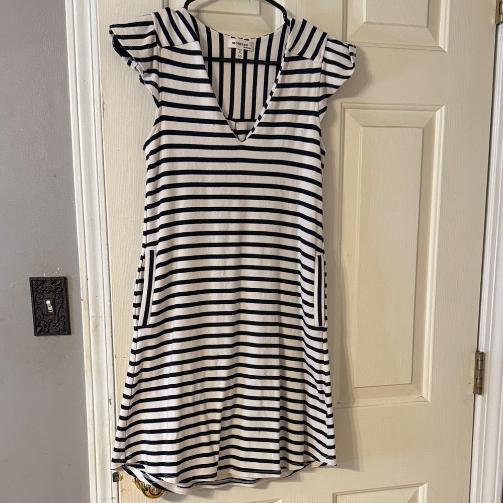 Monteau Black and White Striped Maxi Dress
